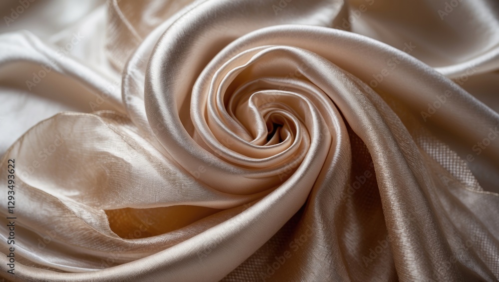 Poster elegant beige silk fabric showcasing intricate texture and smooth draping ideal for fashion and inte
