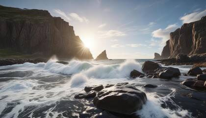 Obraz premium Waves crashing against the rocky shores of Bass Rock, Bass Rock, rock formations