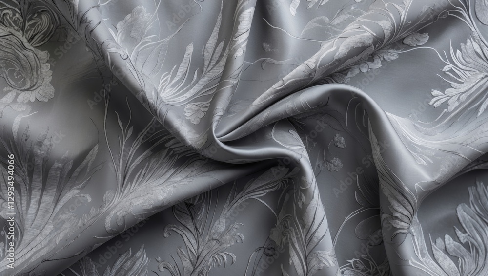 Poster elegant gray silk fabric texture with intricate floral patterns ideal for luxury design and fashion 