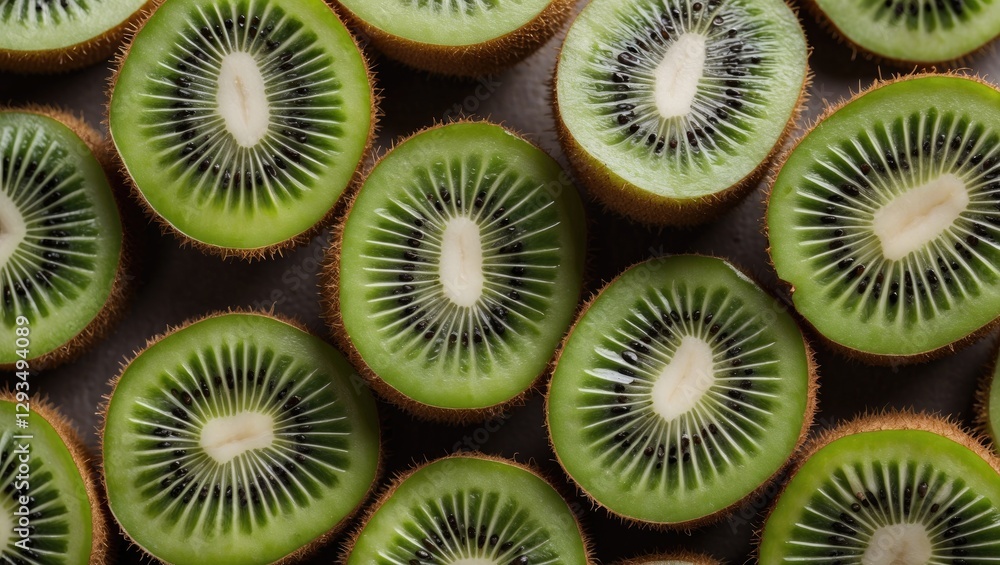Poster Fresh Kiwi Fruit Slices Close-Up with Empty Space for Text Ideal for Healthy Eating and Nutrition Concepts