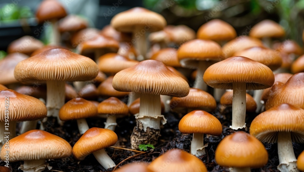 Aufkleber lush cluster of shiitake mushrooms growing in a natural setting showcasing their distinct caps and s