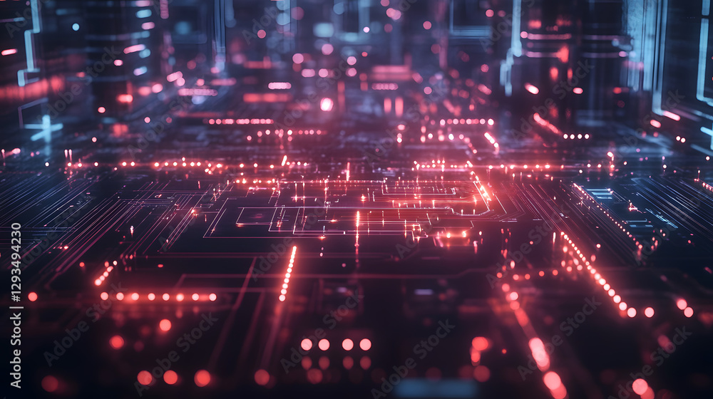 Poster futuristic monochrome circuit board visualization digital realm abstract art high-tech environment c