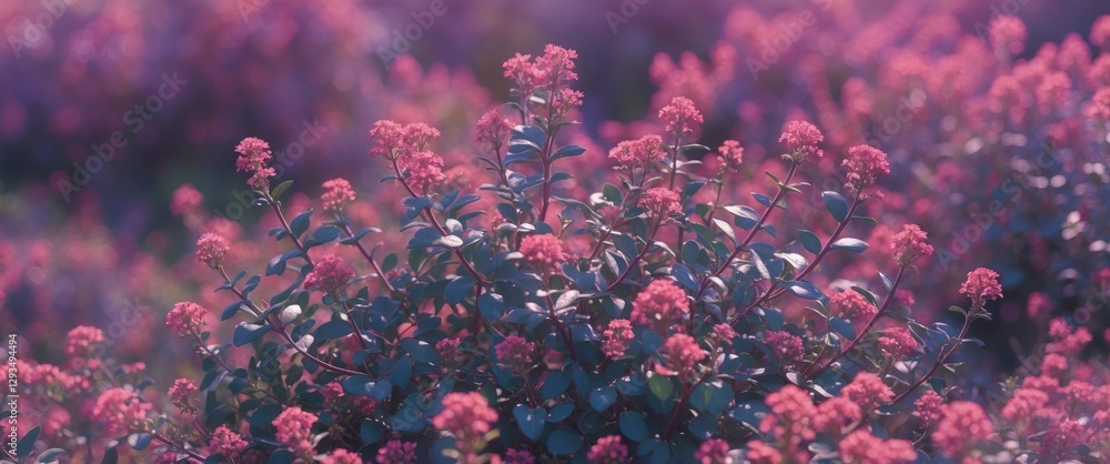 Poster vibrant shrubby cinquefoil blossoms with soft focus background and clear space for text insertions