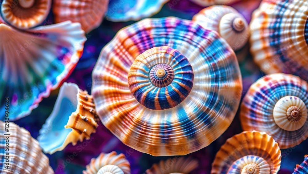 Aufkleber Colorful Seashells in Close-Up Creating a Vibrant Background Pattern Ideal for Coastal or Natural Themes in Design Projects