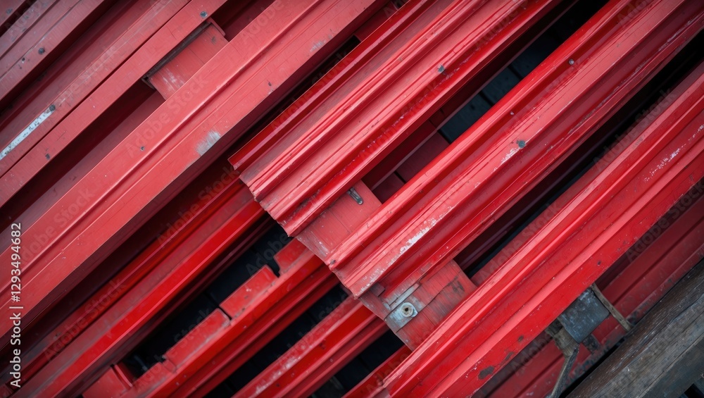 Aufkleber Red slats arranged diagonally creating a striking abstract background ideal for design projects and advertisements.
