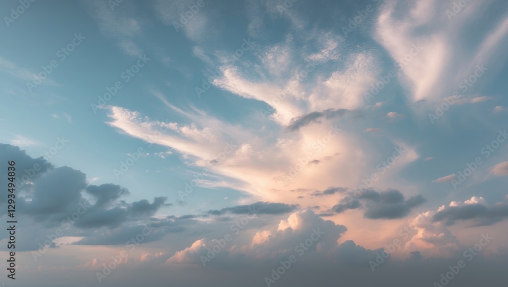 Aufkleber Serene sky with wispy clouds and soft gradient hues creating a tranquil abstract nature background for calming visuals and designs.