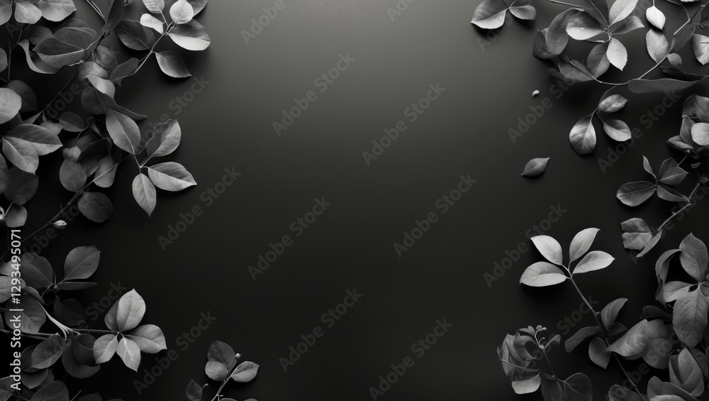 Poster Elegant Black and White Grayscale Background with Leafy Frames Ideal for Minimalist Designs and Artistic Projects