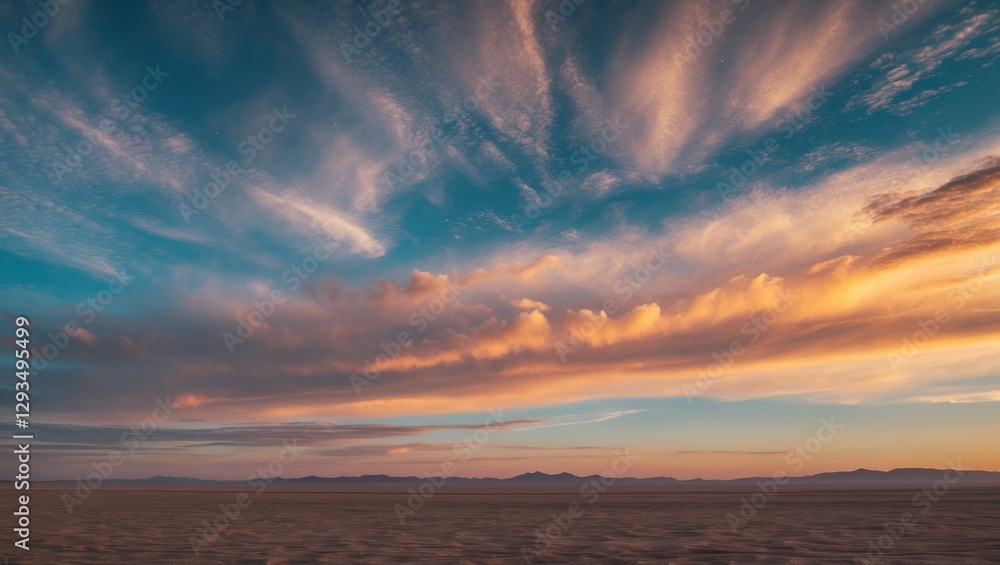 Poster stunning panoramic view of a vibrant sky with dramatic cloud patterns and warm sunset tones over a v