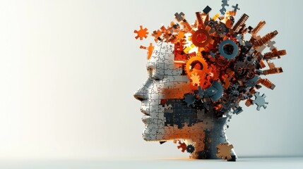 Conceptual Artwork Representing the Mind with Gears and Puzzle Pieces