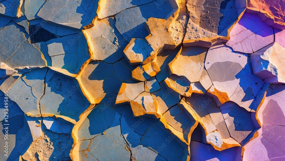 Poster cracked travertine slab with star-shaped patterns showcasing vibrant colors and textures in an abstr