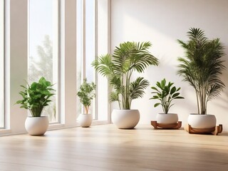 Fototapeta premium Minimalist Bright Living Space with Indoor Plants and Natural Light