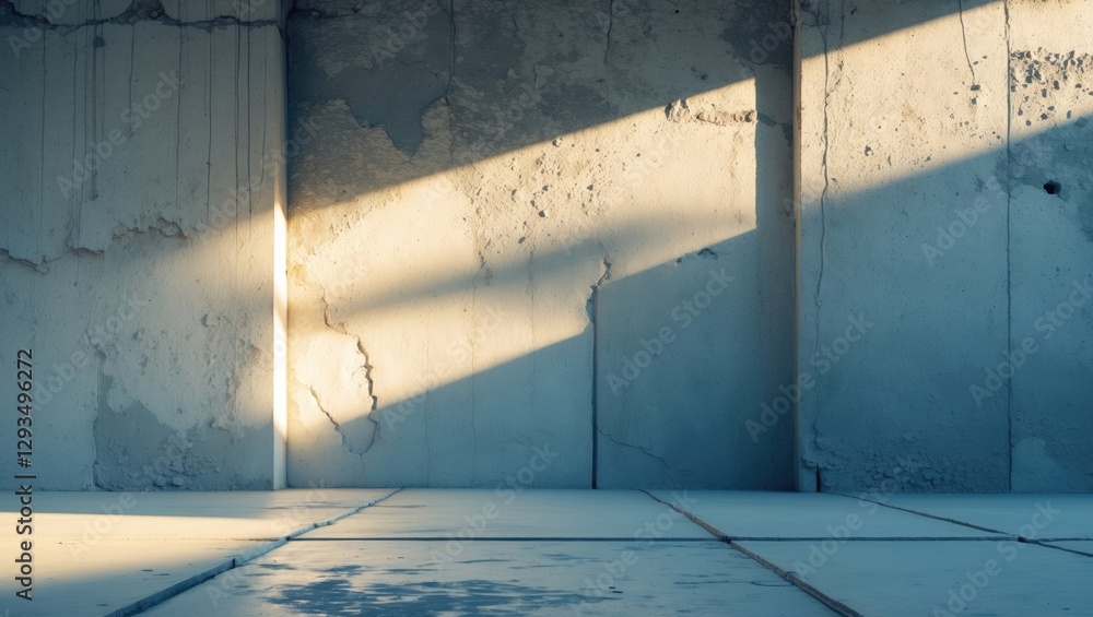 Aufkleber Abstract shadows cast on a textured cement wall creating a serene atmosphere in an empty interior space reflecting light and simplicity.