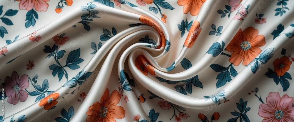 Poster floral print silk fabric with delicate texture showcasing vibrant colors and luxurious softness idea