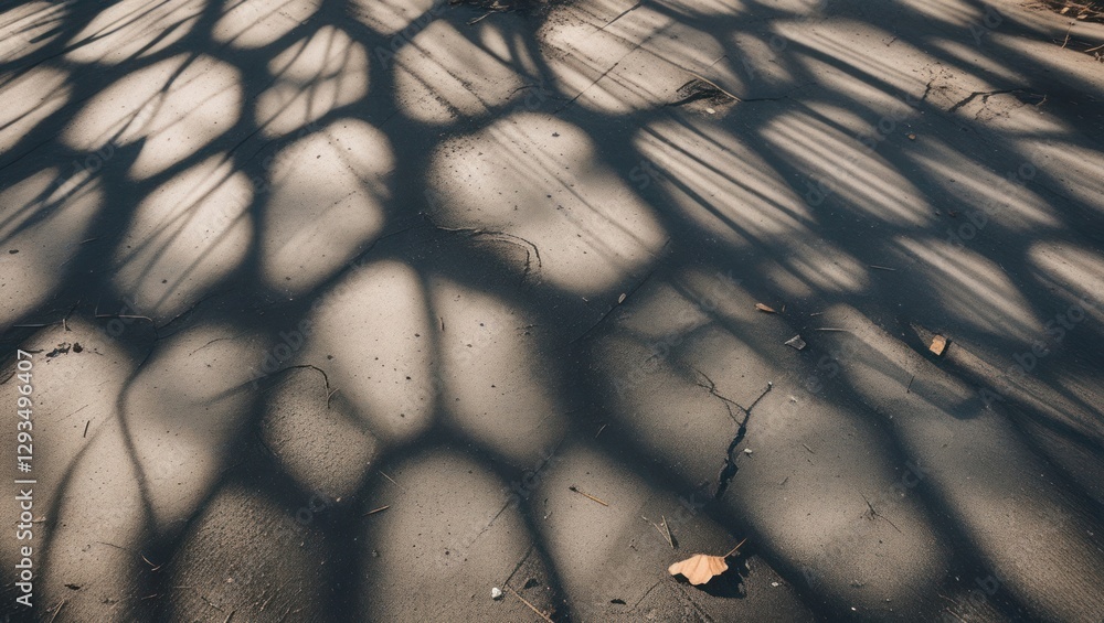 Aufkleber Intricate interplay of sunlight and shadow creating geometric patterns on a concrete surface in an outdoor setting.