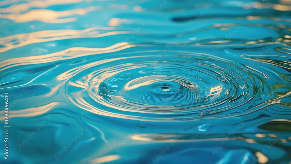 Poster rippling patterns on a tranquil blue water surface with reflections creating an inviting and serene 