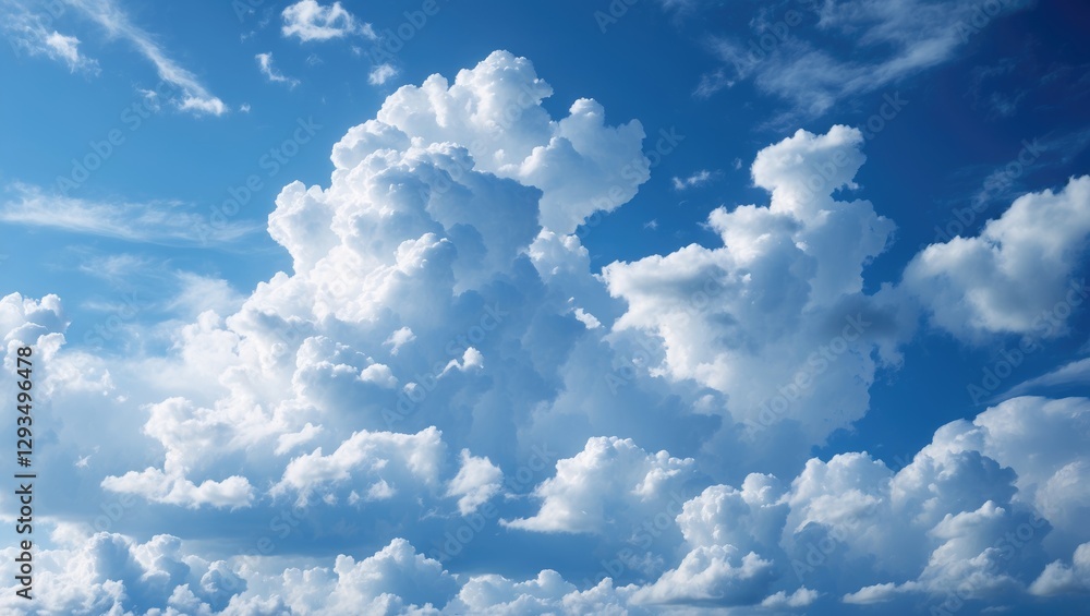 Poster bright blue sky with fluffy white clouds creating a serene and tranquil natural atmosphere perfect f