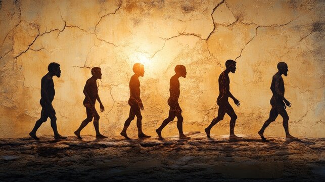 Human Evolution Sequence on Ancient Wall
