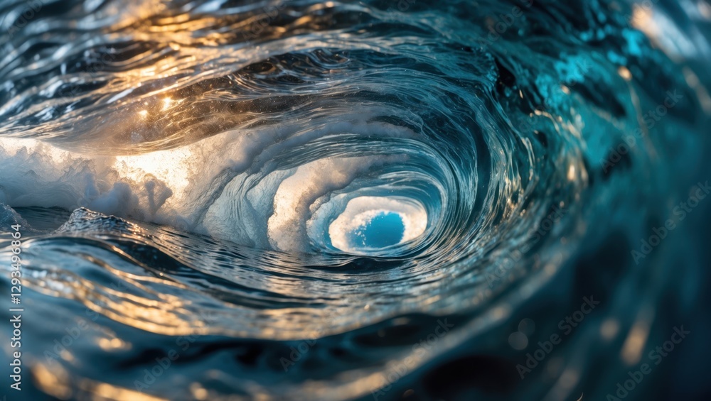 Poster underwater wave rings creating mesmerizing patterns with sunlight reflections and vibrant colors in 