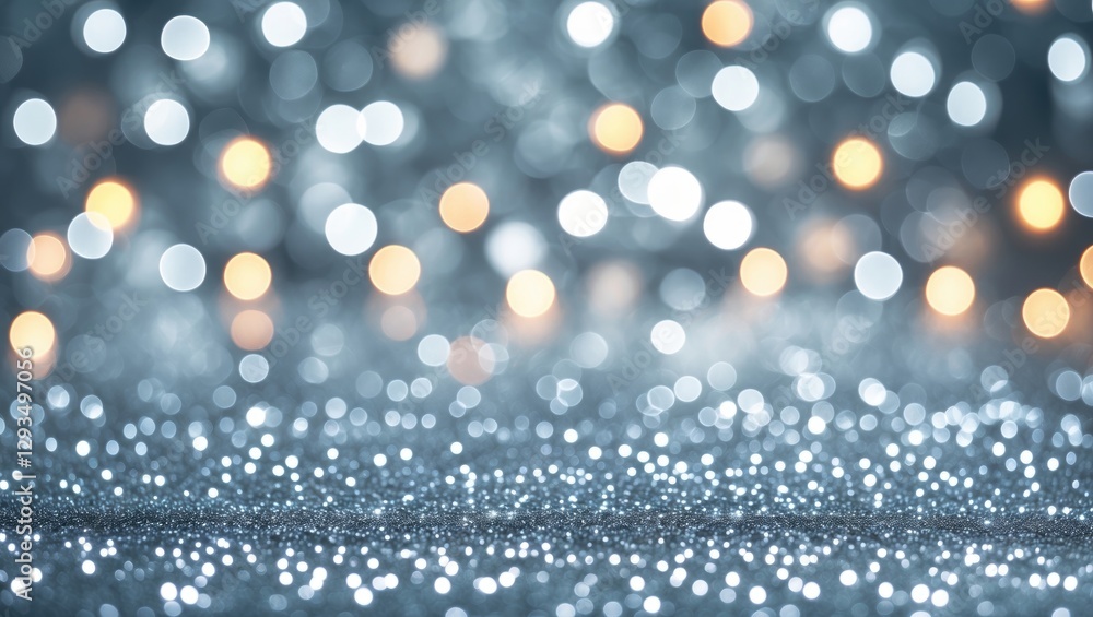Poster Silver Bokeh Lights Abstract Background with Glitter and Defocused Twinkling Effects Ideal for Elegant Text or Holiday Designs