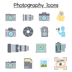 Photography icon set in thin line style