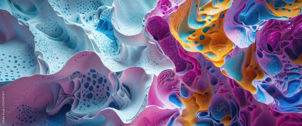Poster abstract colorful foam texture blending blue pink and orange hues creating a vivid and dynamic visua