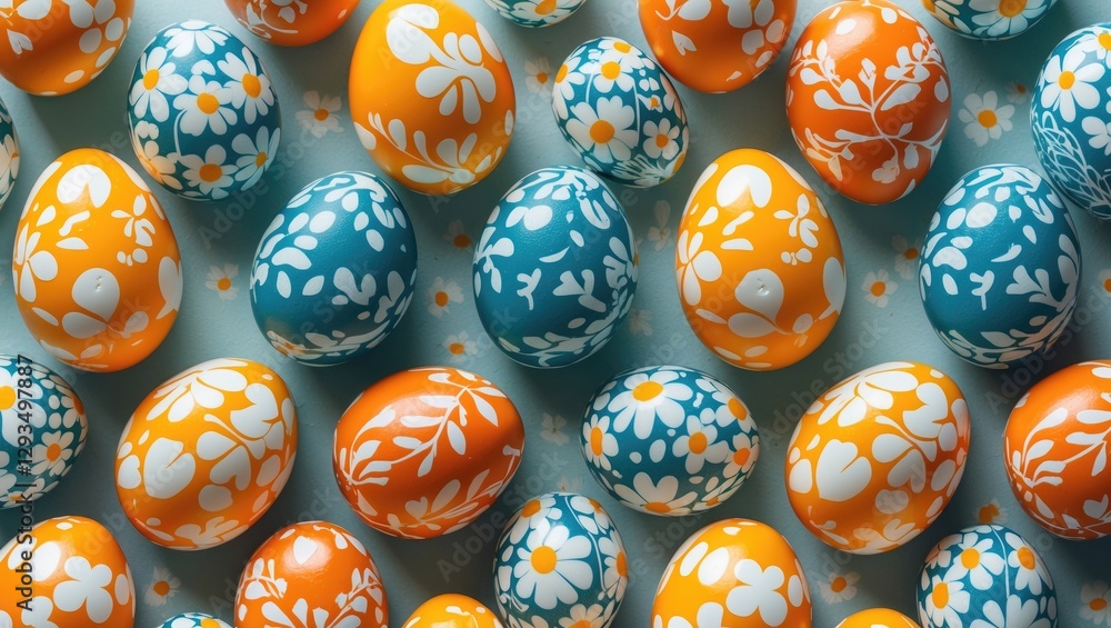 Poster colorful decorative easter eggs with floral patterns arranged on a soft background creating a vibran