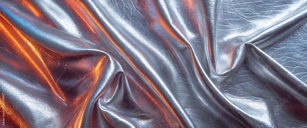 Poster glossy silver leather texture with elegant folds and reflections suitable for fashion and design bac
