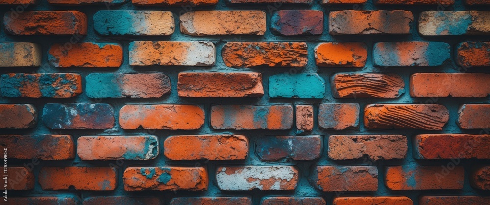 Poster vintage brick wall texture with colorful patterns and weathered appearance for architectural and des