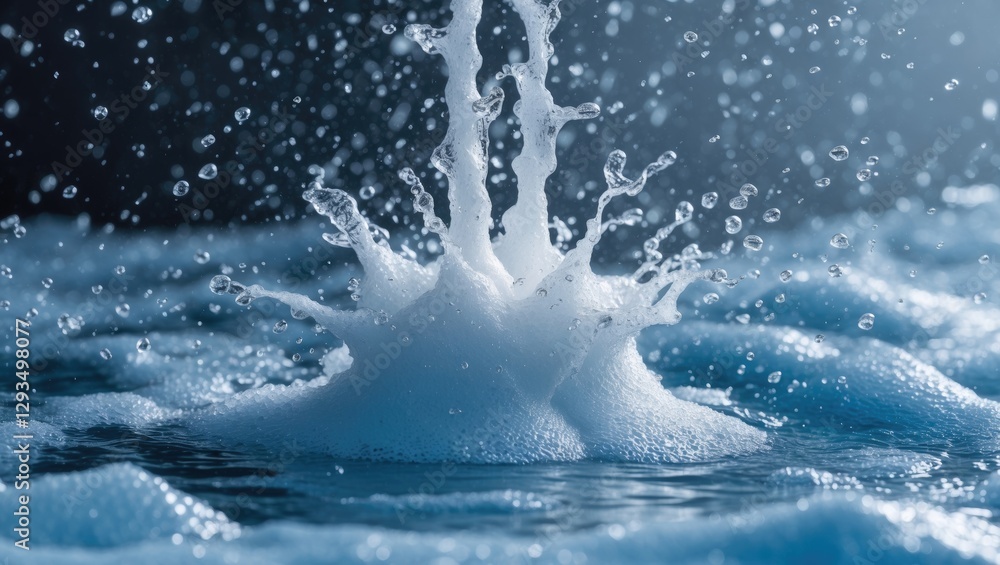 Poster water splash and foam explosion captured from above, creating an abstract visual of dynamic fluid mo