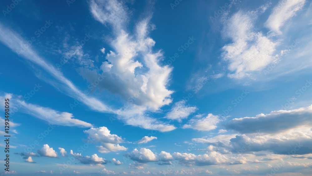 Aufkleber Tranquil blue sky adorned with white fluffy clouds creating a serene atmospheric background for various creative projects.