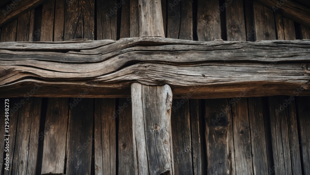 Poster weathered wooden beams and planks showcasing intricate textures of an old rustic structure in close-