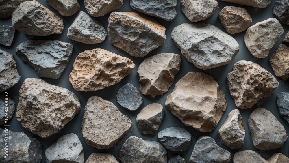 Poster Natural Stone Texture Background with Mixed Rocks in Various Sizes and Colors Ideal for Design and Creative Projects
