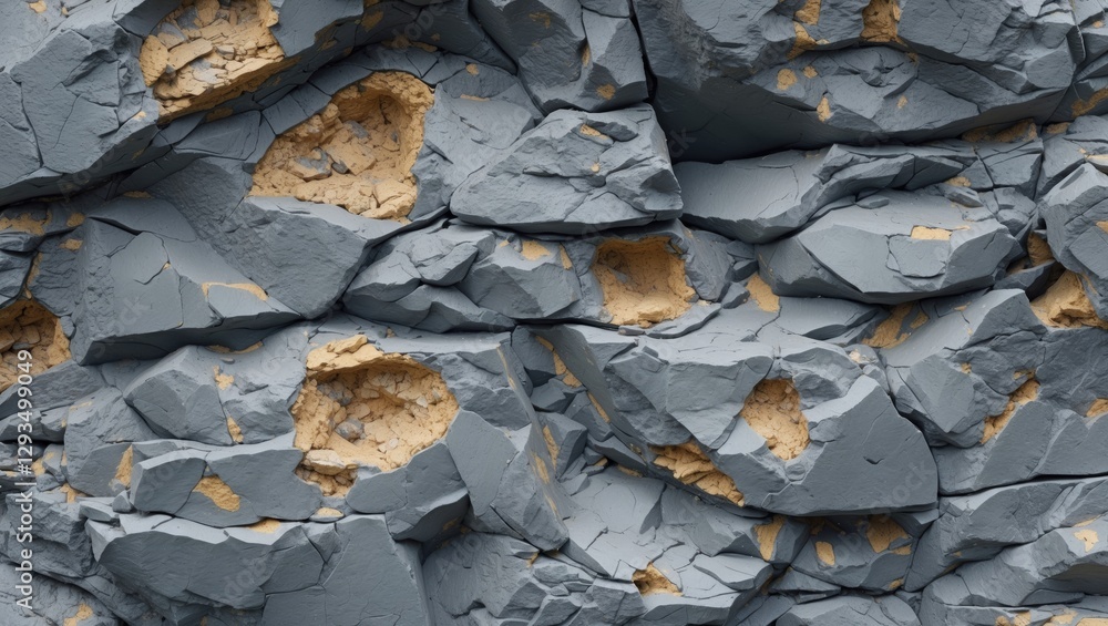 Poster textured rocky wall surface featuring gray tones and uneven inclusions, ideal for geology and fossil