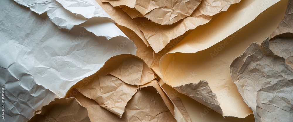 Poster crumpled paper textures in various shades creating a layered background for creative design and art 