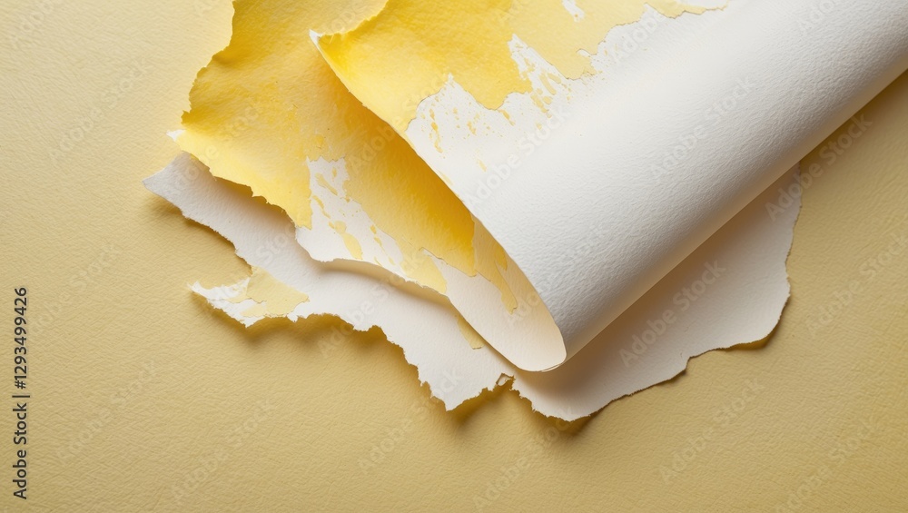 Aufkleber light yellow watercolor paper texture with rough grain showcasing curled edges and layers for art an