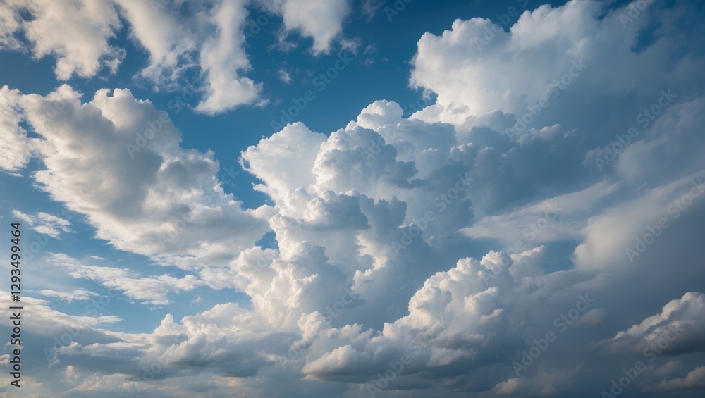 Poster dramatic cloud formations against a blue sky creating a serene and beautiful natural landscape backd