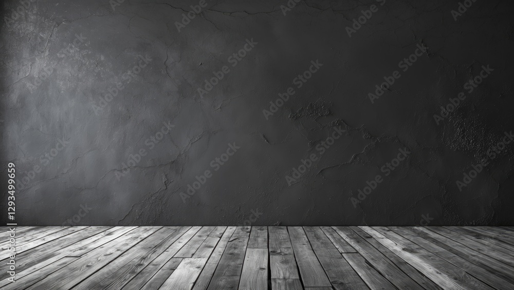 Poster minimalist black and white grunge background with wooden floor ideal for elegant design projects and