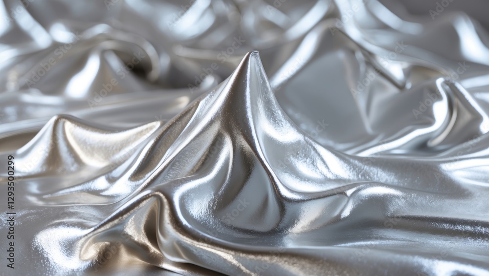 Aufkleber Shimmering silver metallic fabric with dynamic folds and reflections ideal for artistic and design projects.