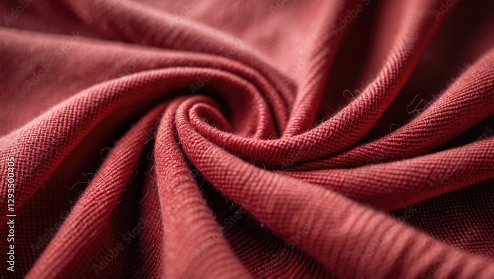 Poster Close-up of soft red wool fabric showcasing texture and elegant draping suitable for background or textile design in fashion and interiors.