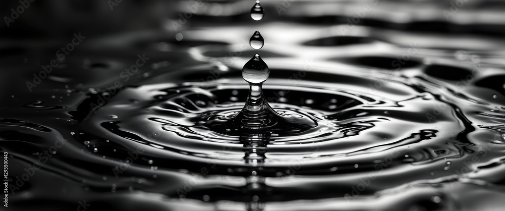 Aufkleber black and white water droplet ripples creating intricate liquid texture in a dark background suitabl