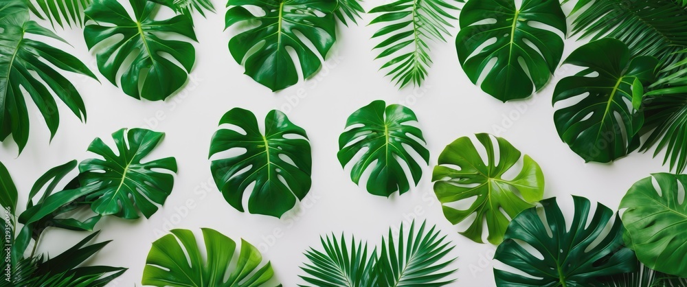 Poster vibrant collection of monstera and tropical palm leaves isolated on white background ideal for desig