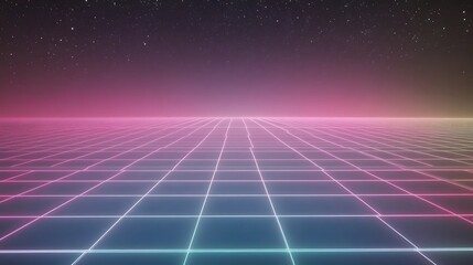 Retro Grid Landscape Underneath a Starry Night Sky