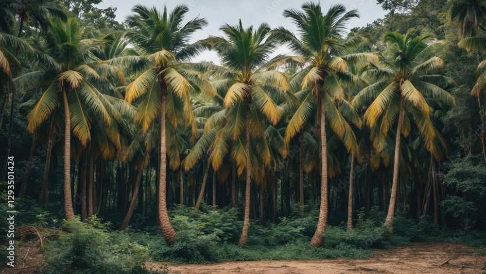 Poster lush palm trees nestled within dense forest ideal for nature themes and empty space for text overlay
