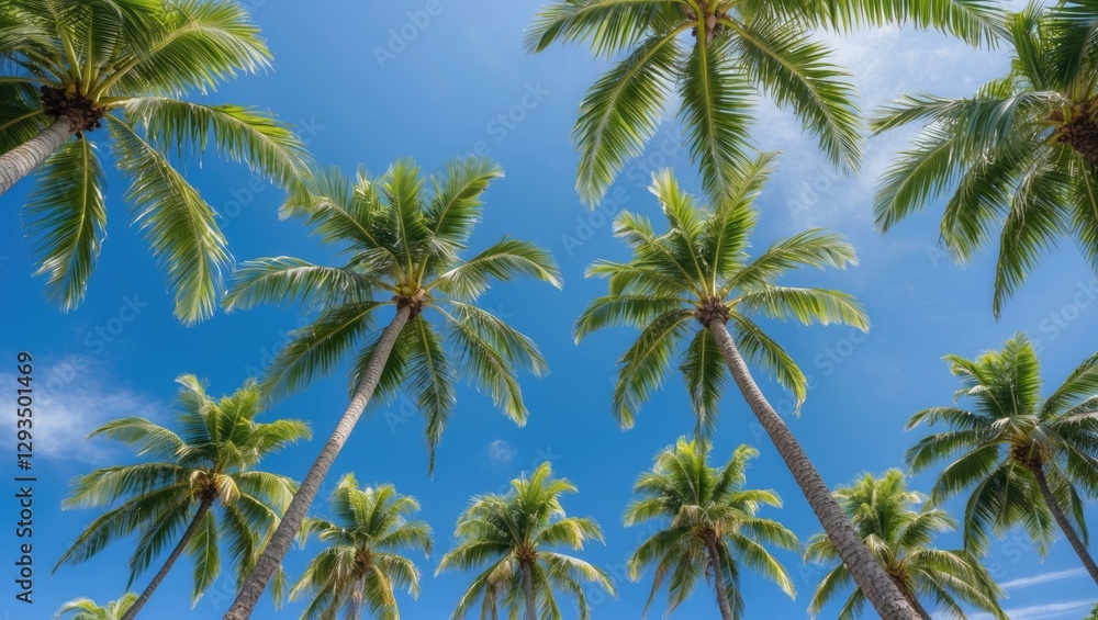 Poster lush palm trees against clear blue sky creating ideal background for text or design elements in trop