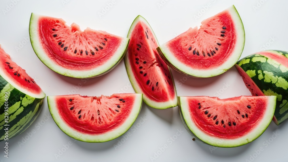 Aufkleber Slices of Fresh Watermelon Arranged on a White Background with Space for Additional Text or Creative Design Elements