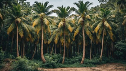 Lush Palm Trees Nestled Within Dense Forest Ideal for Nature Themes and Empty Space for Text Overlay