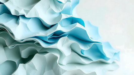 Abstract Illustration of Soft Flowing Forms Resembling Fabric with Ruffled Shapes in Light Blue and White, Serene and Airy
