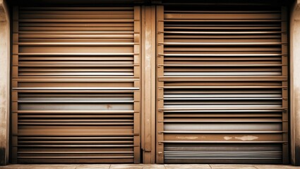 Metal Shutter Background with Horizontal Lines in Sepia Tone for Textured Urban Design and Industrial Aesthetic