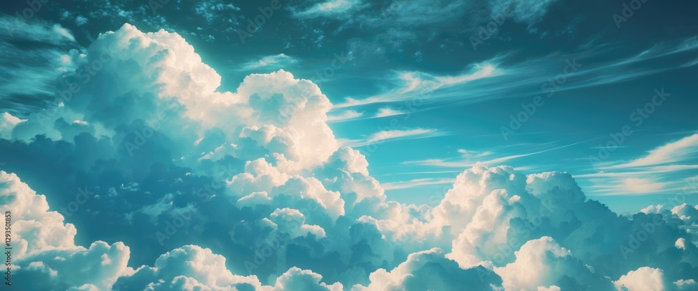 Poster vibrant blue sky with fluffy white clouds creating a serene and peaceful atmosphere ideal for backgr