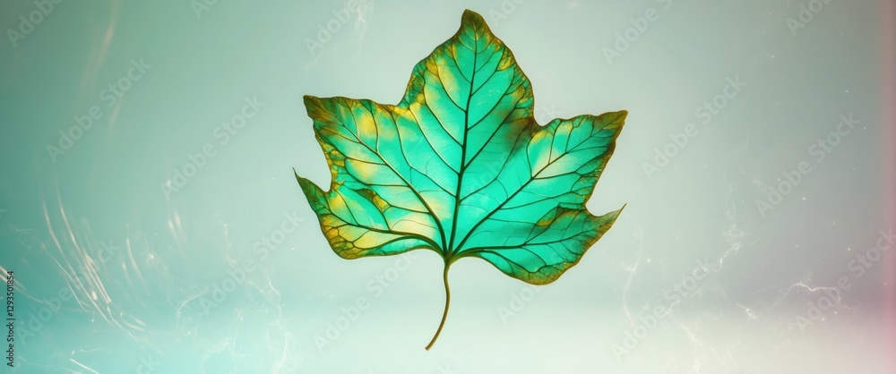 Poster Translucent skeleton leaf with intricate veins displayed on a soft gradient background showcasing natural beauty and elegance.
